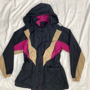 Urban Outfitters Magenta Tan And Black Windbreaker Coat Retro (Adjustable)